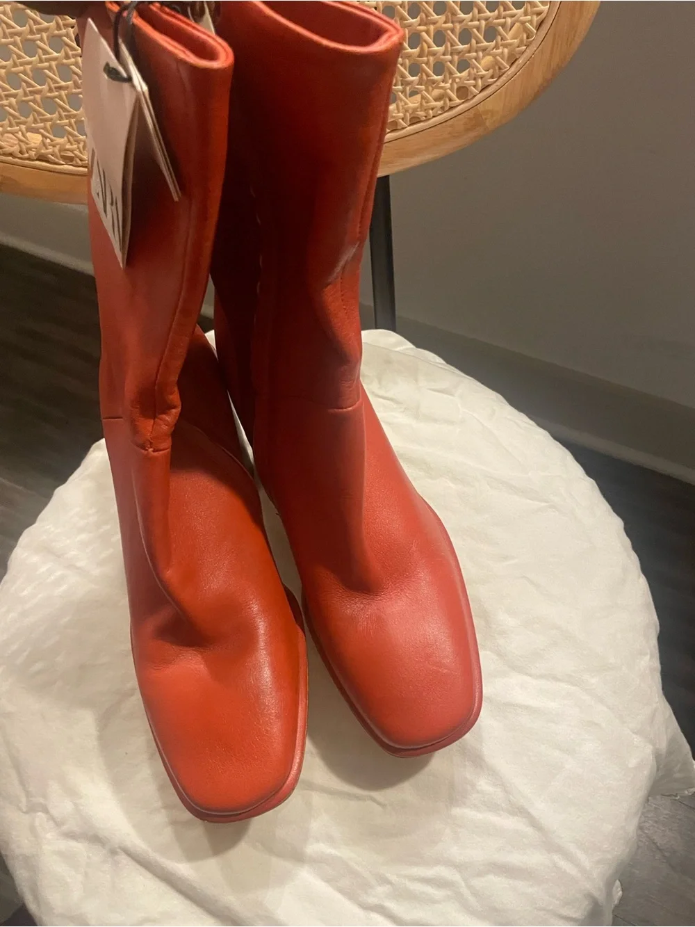 Womens Burnt Orange Leather Mid-Heel Boots - 38 - Picture 2 of 4